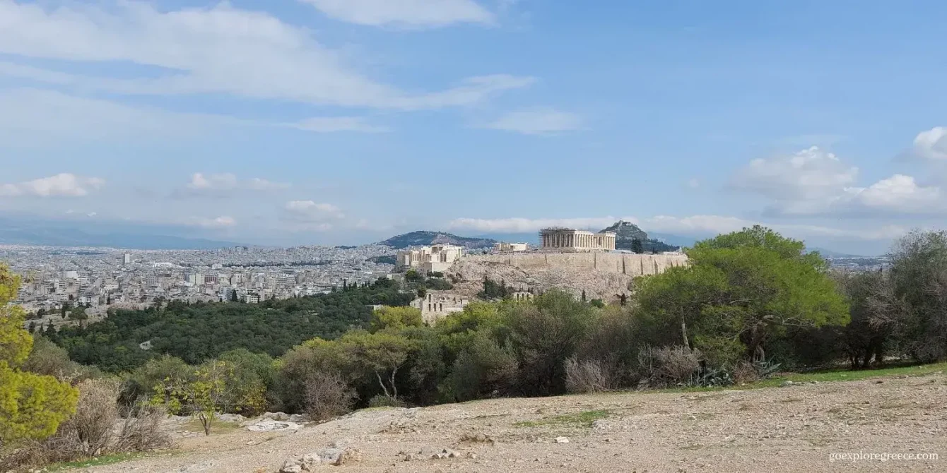 The Acropolis of Athens and Lycabettus Hill as viewed from Filopappou Hill Athens