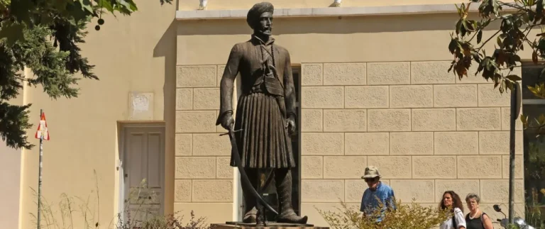 The Ioannis Makriyiannis Statue at the entrance to the Plaka in Athens