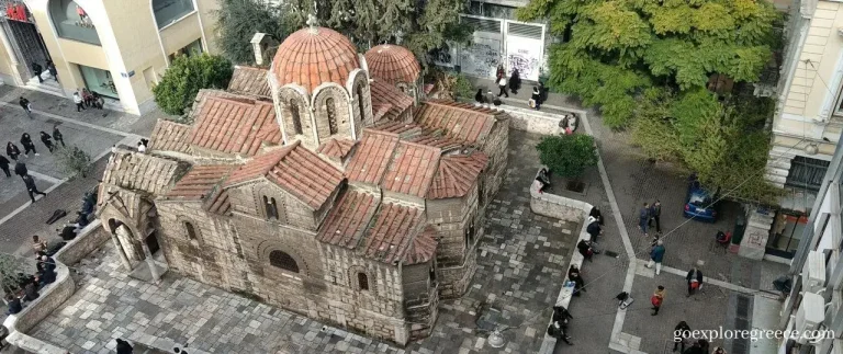 Looking down from above at the Church of Panagia Kapnikarea. It's one of the most beautiful churches in Athens