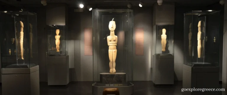 Inside the Museum of Cycladic Art in Athens and looking at one of the exhibitions