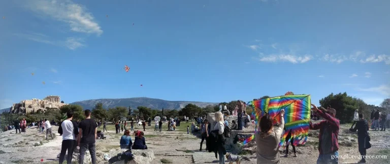 Great time flying kites on the Pnyx Hill in Athens on Clean Monday, whilst viewing the Acropolis of Athens