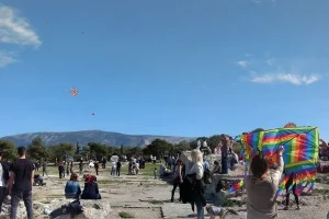 Great time flying kites on the Pnyx Hill in Athens on Clean Monday, whilst viewing the Acropolis of Athens