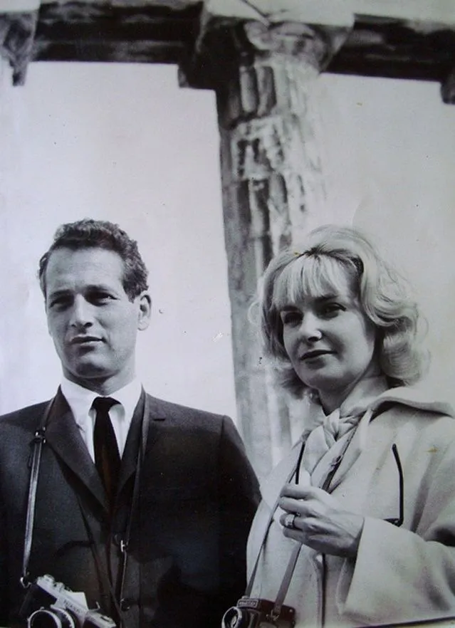 The famous actor Paul Newman with his wife Joanne Woodward standing in front of the Parthenon on the Acropolis of Athens in 1962