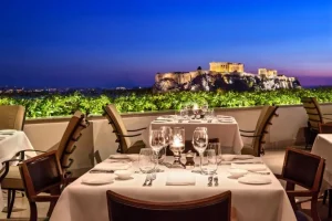 The rooftop bar at the Hotel Grande Bretagne Hotel in Athens is one of the best places to photograph the Acropolis