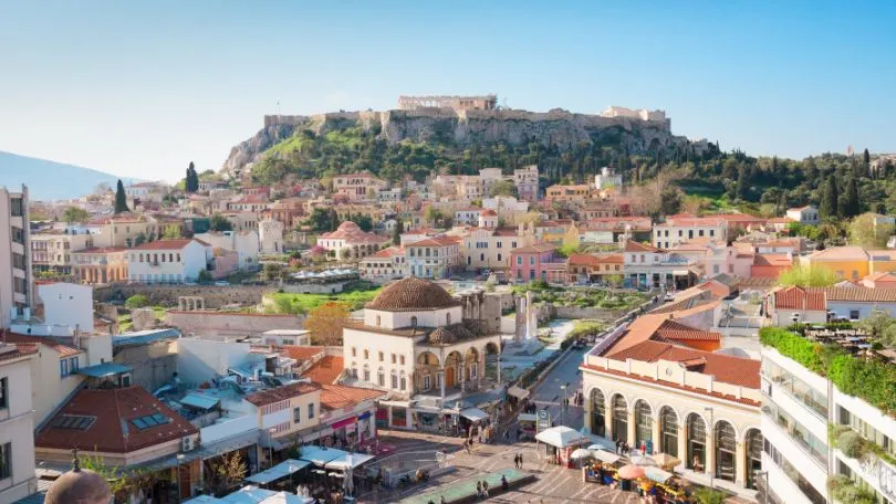 The Acropolis of Athens as viewed from just above Monastriraki Square at the A for Athens Bar