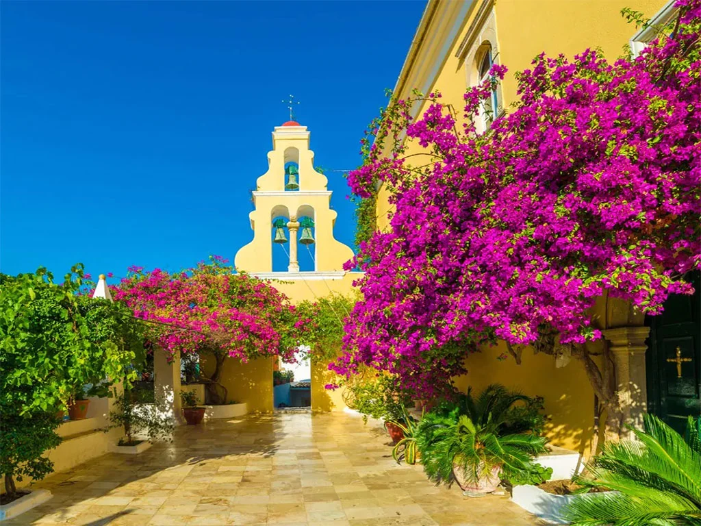 The Holy Monastery of Platytera on the Greek island of Corfu in the Ionian Sea.