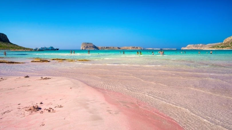 The pink sand of Elafonissi beach on the Greek island of Crete