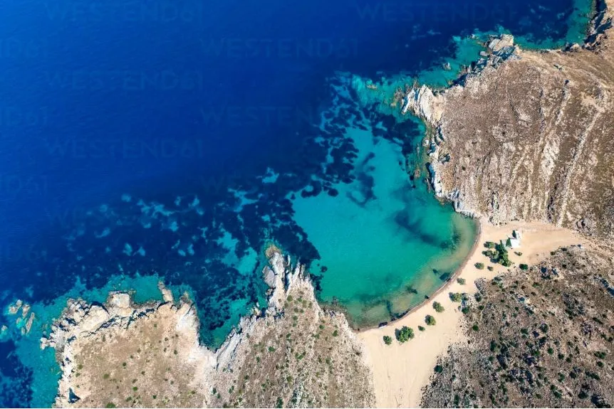 View from above of the Psili Amos Beach in Patmos