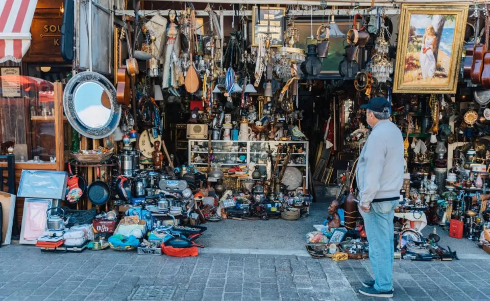 Window shopping at Monastiraki Flea Market in Athens