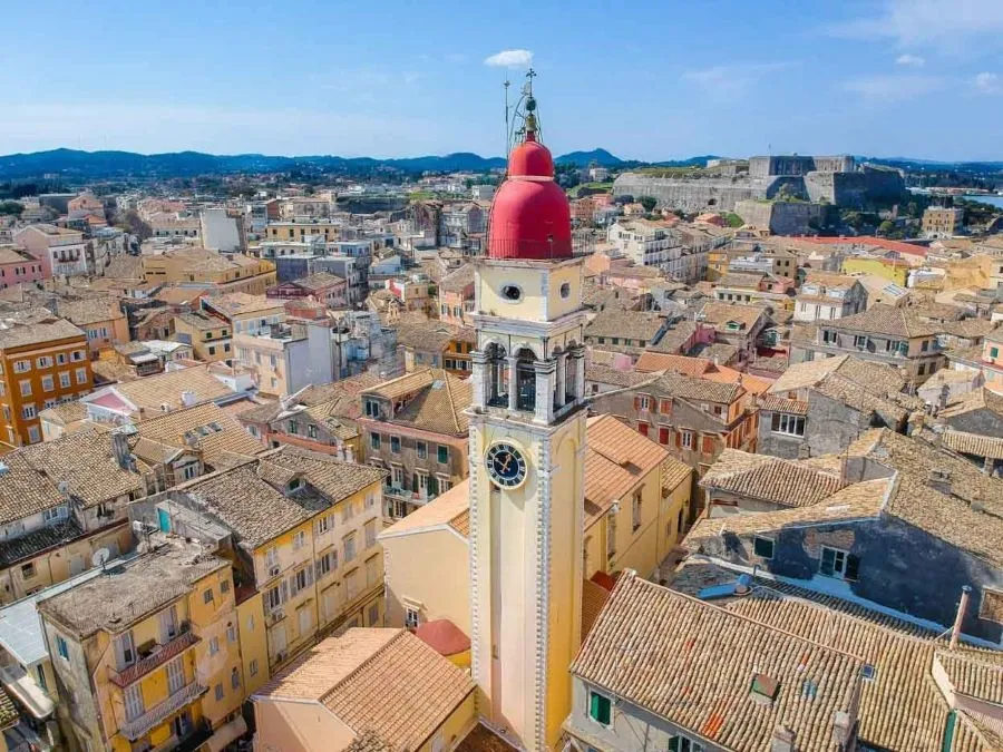 the Holy Church of Saint Spyridon, also known as Agios Spyridonas. Built in the 1580s, it's on the Greek island of Corfu in the Ionian islands of Greece