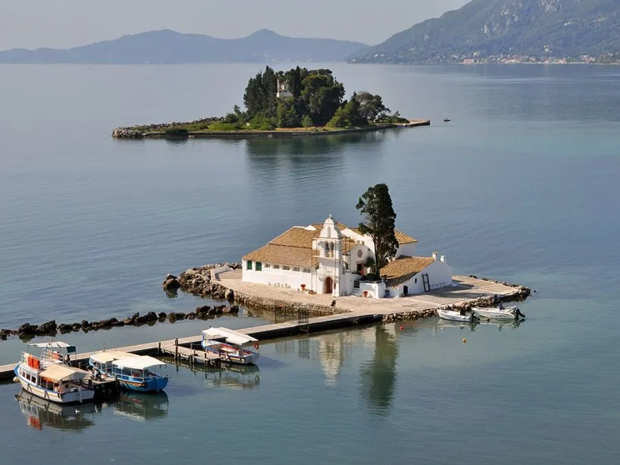 Holy Monastery of Panagia Vlacherna on the Greek island of Corfu, also known as the Church of Panagia Vlacherna sits like a dreamy enigma on its very own mini-island. It's one of the best churches in Corfu