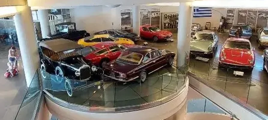 Showing a number of cars on three floors at the Hellenic Motor Museum in Athens