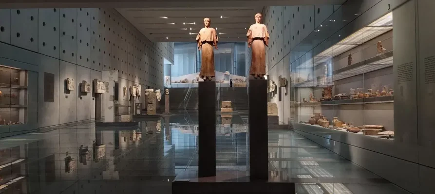 Statues and other exhibits at the Acropolis museum in Athens