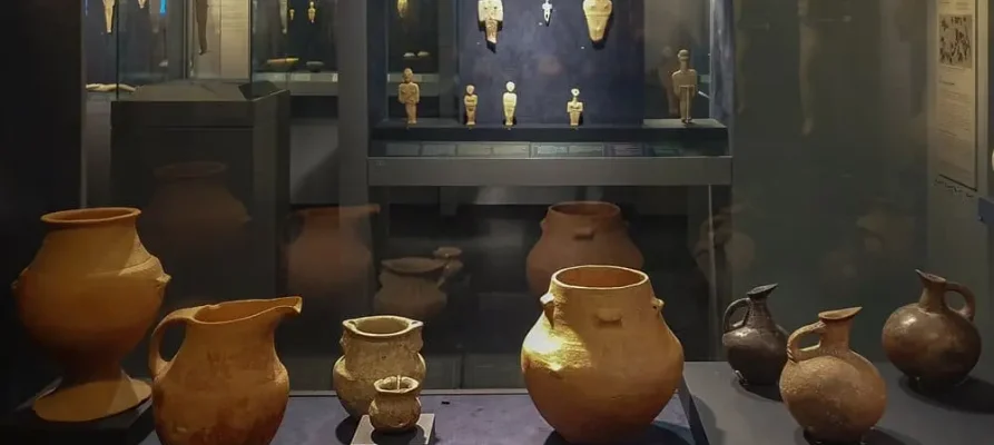 Inside the Museum of Cycladic Art in Athens and looking at one of the exhibitions