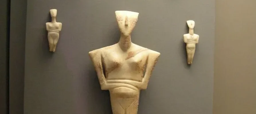 Inside the Museum of Cycladic Art in Athens and looking at one of the exhibitions