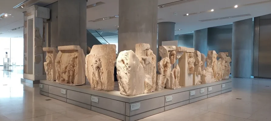 Exhibits on the first floor of the Acropolis Museum in Athens