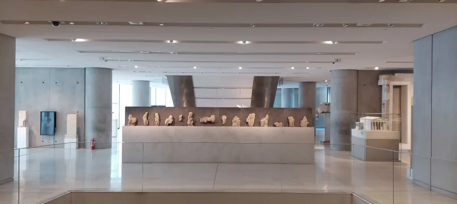 Exhibits on the first floor of the Acropolis Museum in Athens