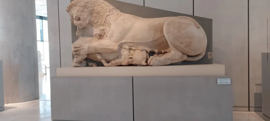 Hekatompedos the Lioness Pediment at the Acropolis Museum in Athens