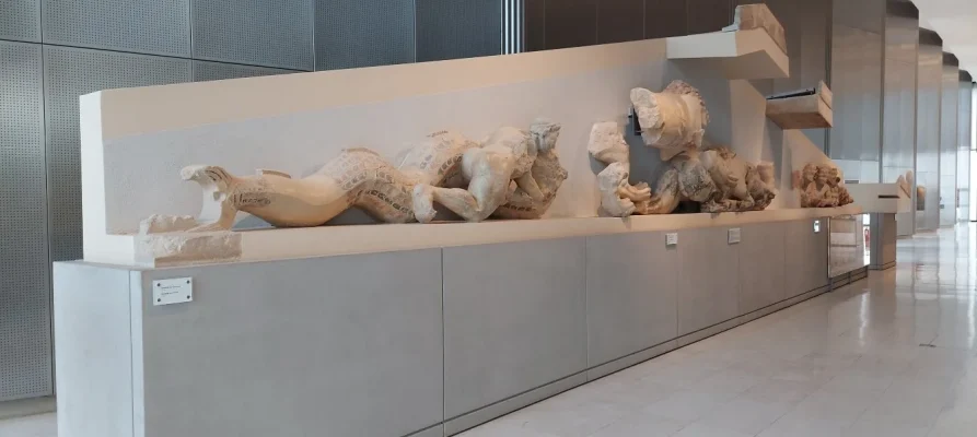 Exhibits on the first floor of the Acropolis Museum in Athens