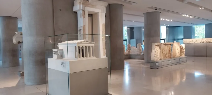 Exhibits on the first floor of the Acropolis Museum in Athens