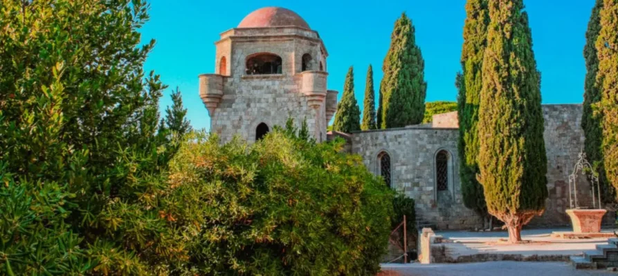 Front of the Filerimos Monastery on the Greek island of Rhodes