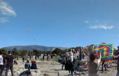 Great time flying kites on the Pnyx Hill in Athens on Clean Monday, whilst viewing the Acropolis of Athens