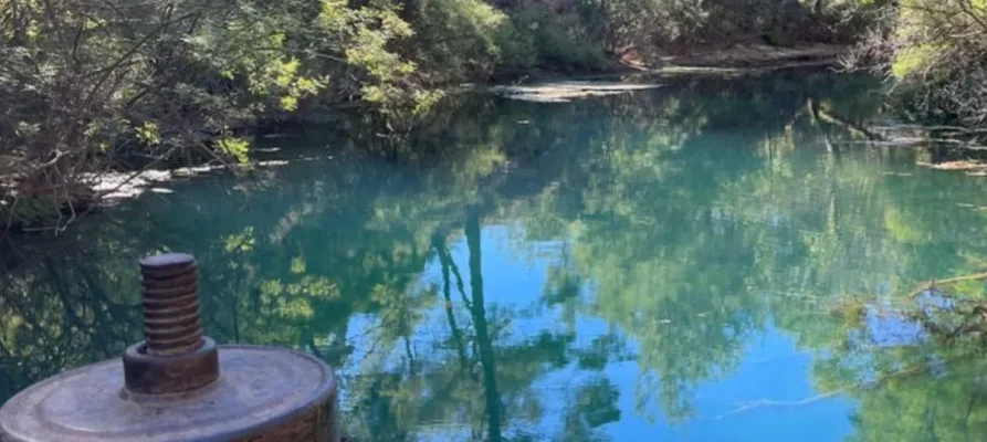 Green still water at the Seven Springs, Rhodes, Greece