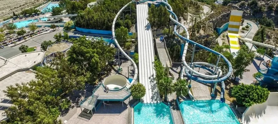 Looking down from above at the Rhodes Waterpark Faliraki