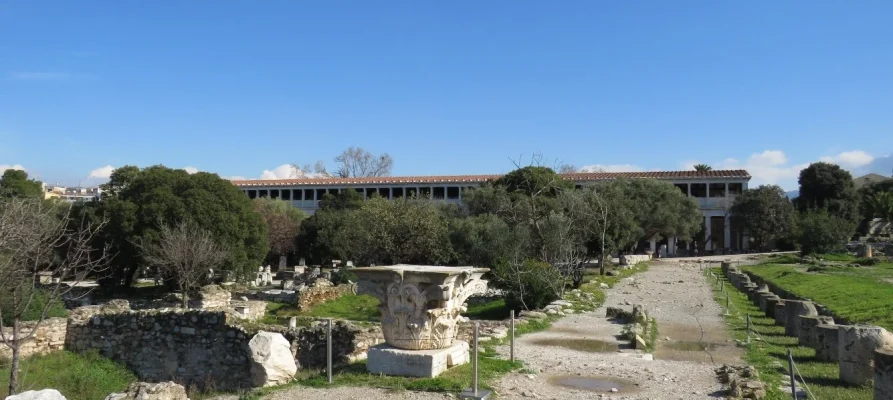 The Ancient Agora of Athens with the Stoa of Attalos in the background