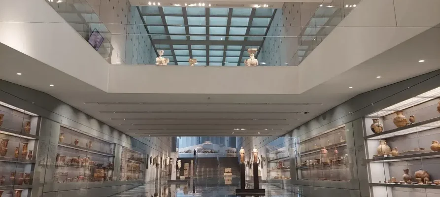 Exhibits on the ground floor hallway at the Acropolis Museum in Athens