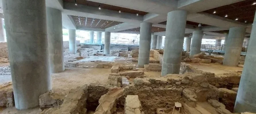 Looking over the daily-life-in-athens-exhibit at the Acropolis Museum in Athens