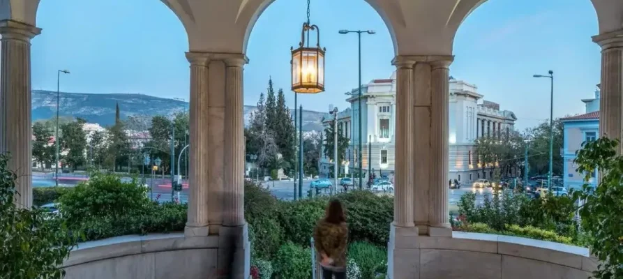 Look out the entrance of the Museum of Cycladic Art in Athens