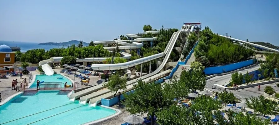 Giant slides and tubes at the Rhodes Waterpark Faliraki