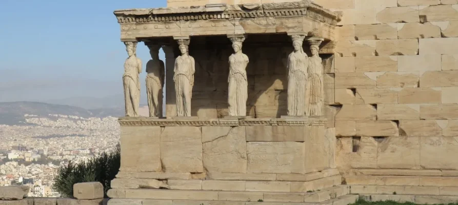 The six female Caryatids at the Erechtheion on the Acropolis of Athens Greece