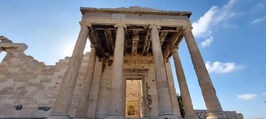 The North Portico of the Erechtheion on the Acropolis of Athens Greece.