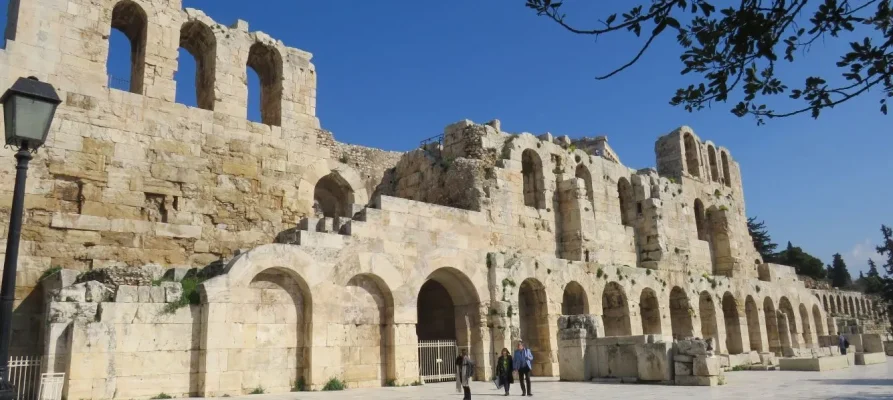 The front of the Odeon of Herodes Atticus on the Acropolis of Athens in Greece