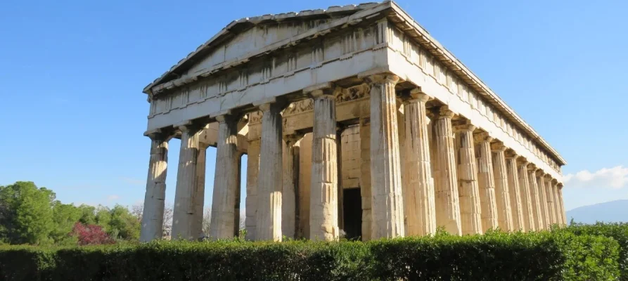 Front and side view of the Temple of Hephaestus in the Ancient Agora of Athens