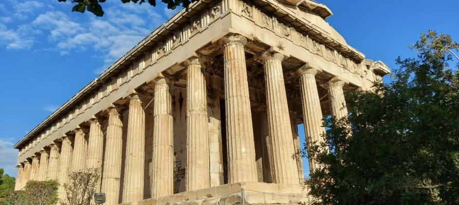 Front and side view of the Temple of Hephaestus in the Ancient Agora of Athens