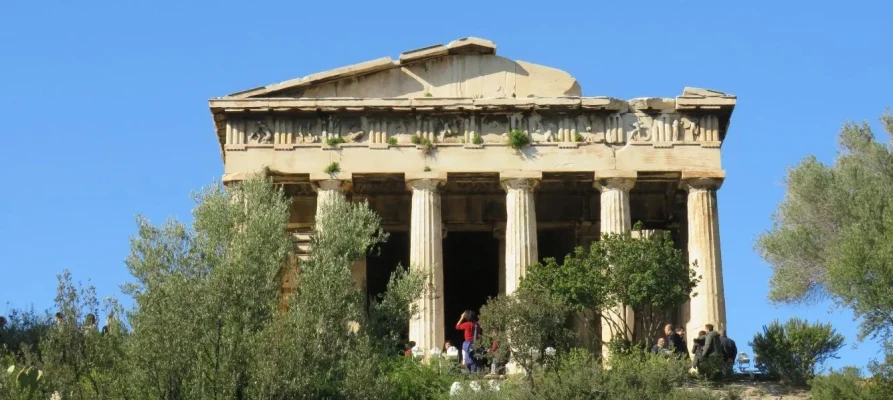 Front view of the Temple of Hephaestus in the Ancient Agora of Athens