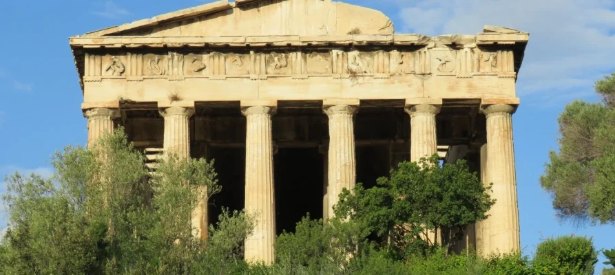 Front view of the Temple of Hephaestus in the Ancient Agora of Athens