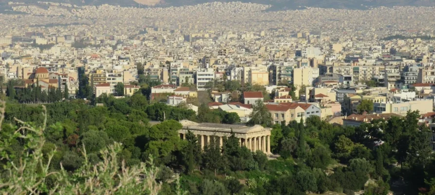 The Temple of Hephaestus in the Ancient Agora of Athens as viewed from Areopagus Hill