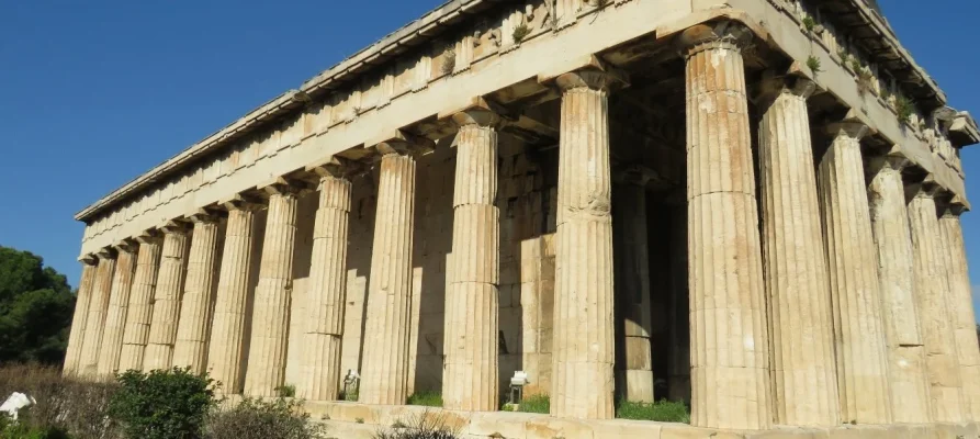 Side and front view of the Temple of Hephaestus in the Ancient Agora of Athens