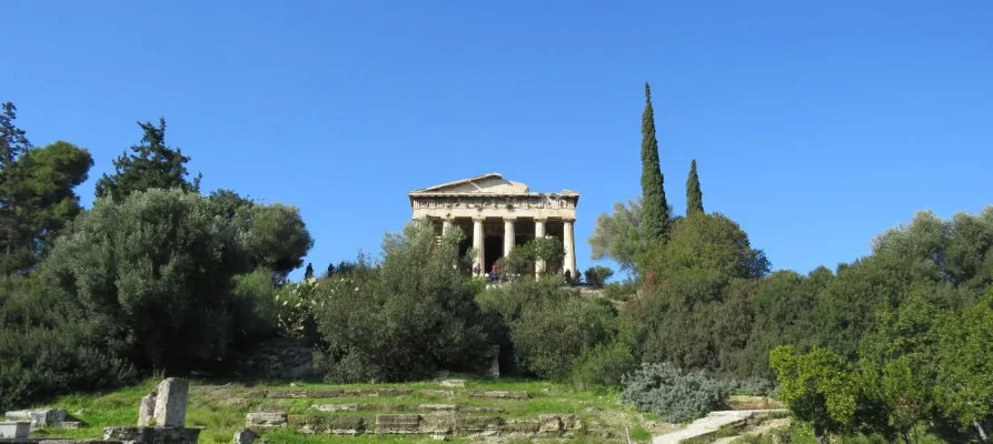 Front view of the Temple of Hephaestus in the Ancient Agora of Athens