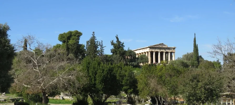 Front and side view of the Temple of Hephaestus in the Ancient Agora of Athens