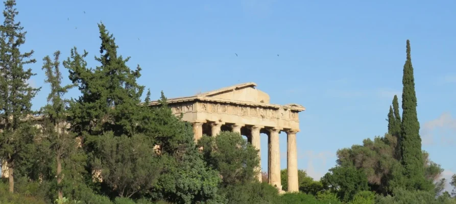 Front and side view of the Temple of Hephaestus in the Ancient Agora of Athens