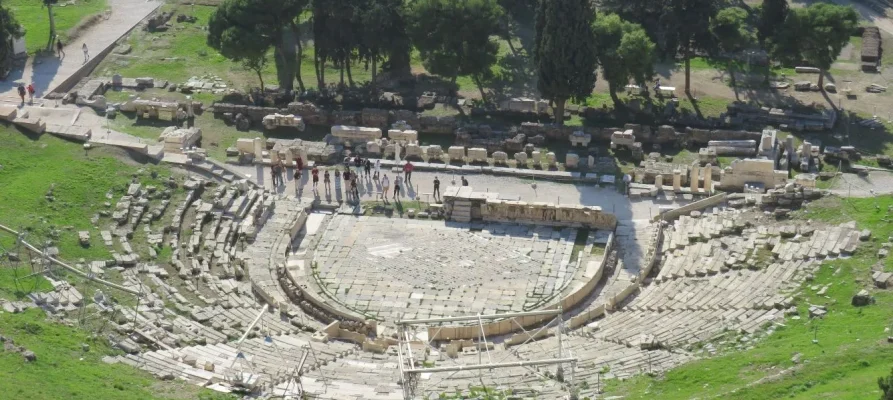 The Theatre of Dionysus as viewed from the top of the Acropolis of Athens Greece