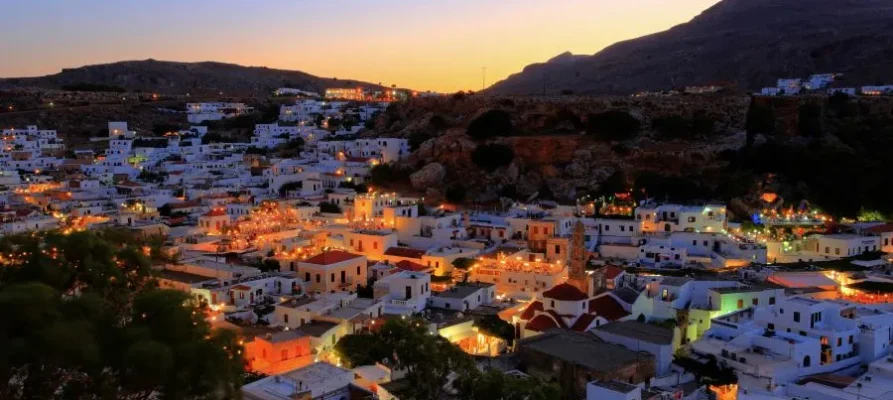 Night time at Lindos Village, Rhodes, Greece