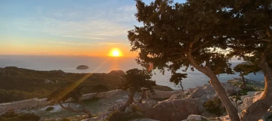 sunset over the Castle of Monolithos on the Greek island of Rhodes in the Dodecanese