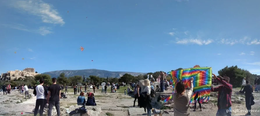 Great time flying kites on the Pnyx Hill in Athens on Clean Monday, whilst viewing the Acropolis of Athens