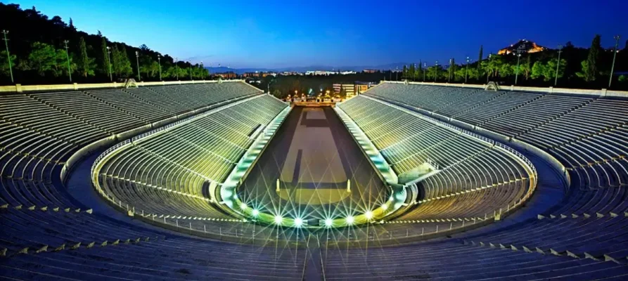 The Panathenaic Stadium in Athens at night